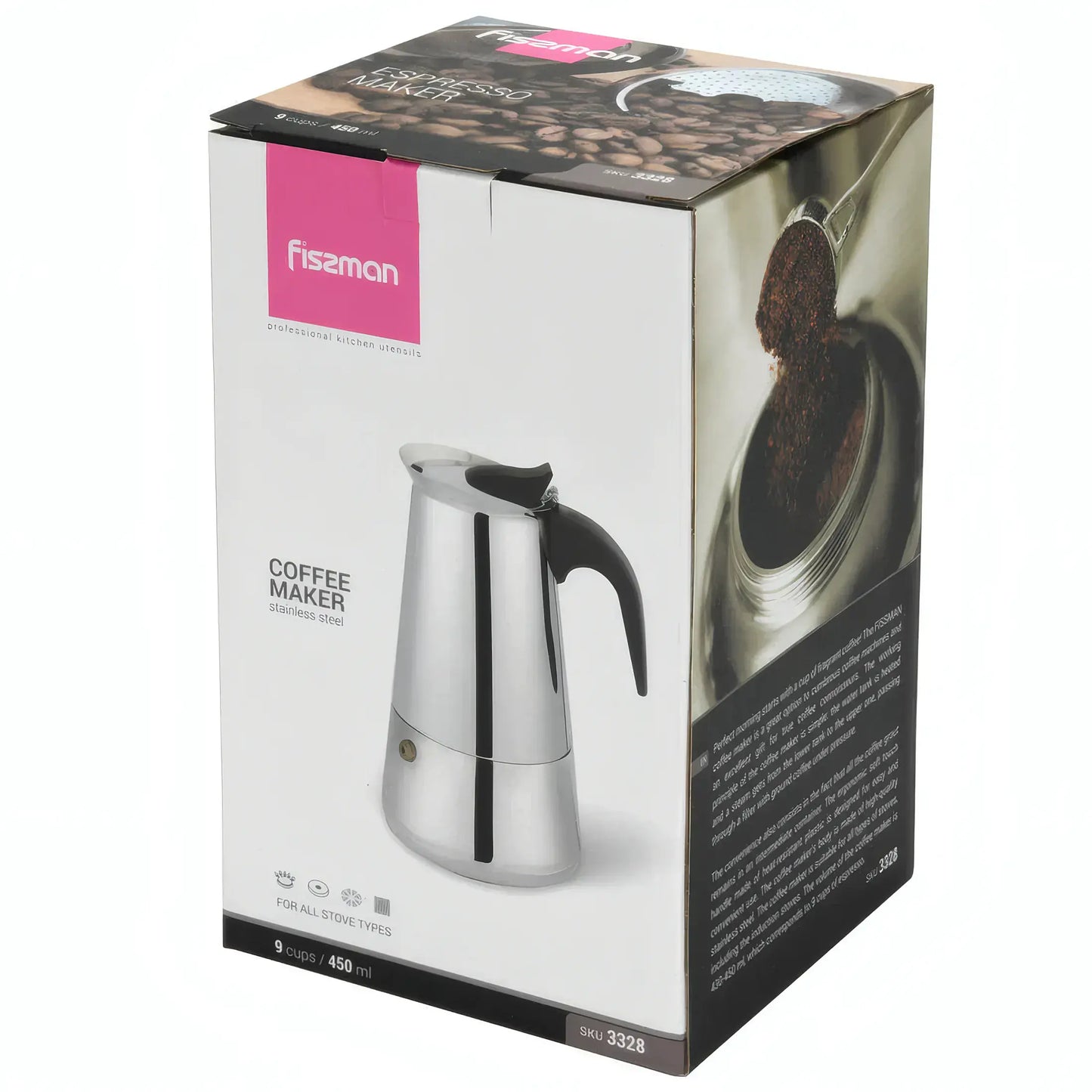 Coffee Maker 450ml for 9 Cups Stainless Steel