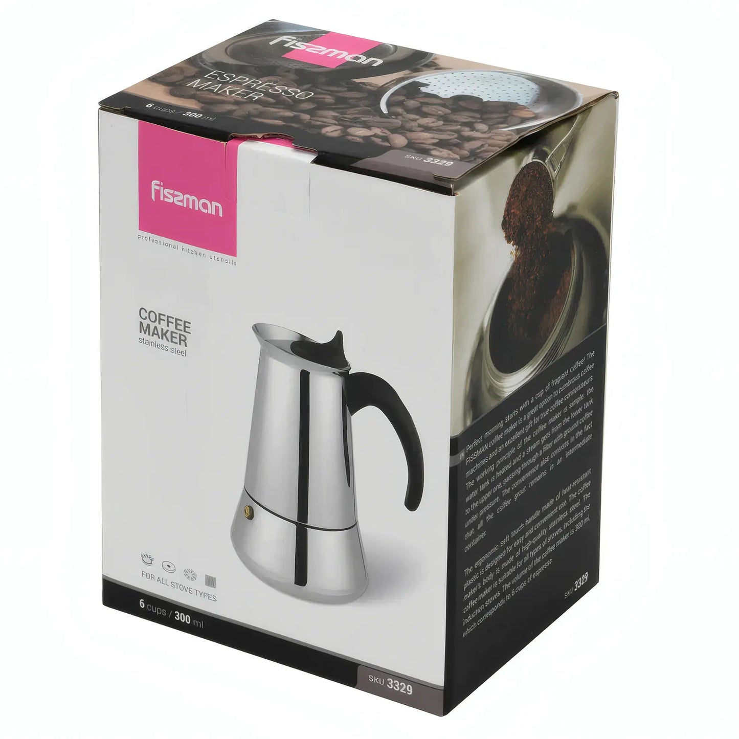 Coffee Maker 300ml For 6 cups - Stainless Steel