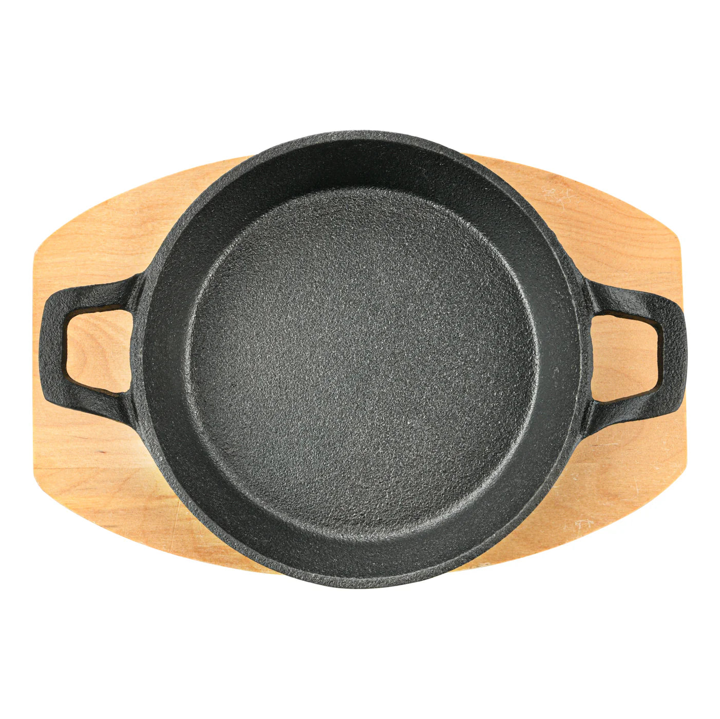 Pan 18 x 4.5cm With Two Side Handles On Wooden Sizzling Plate Tray (cast iron)
