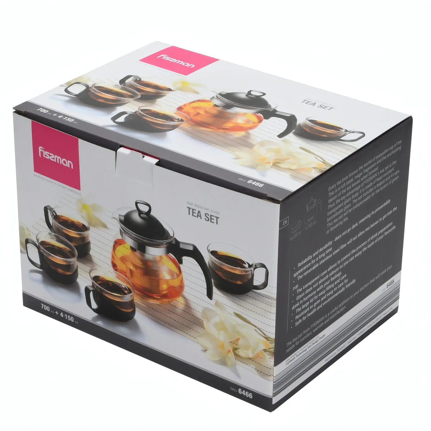 Teapot 700ml with 4 Cups 150ml Glass