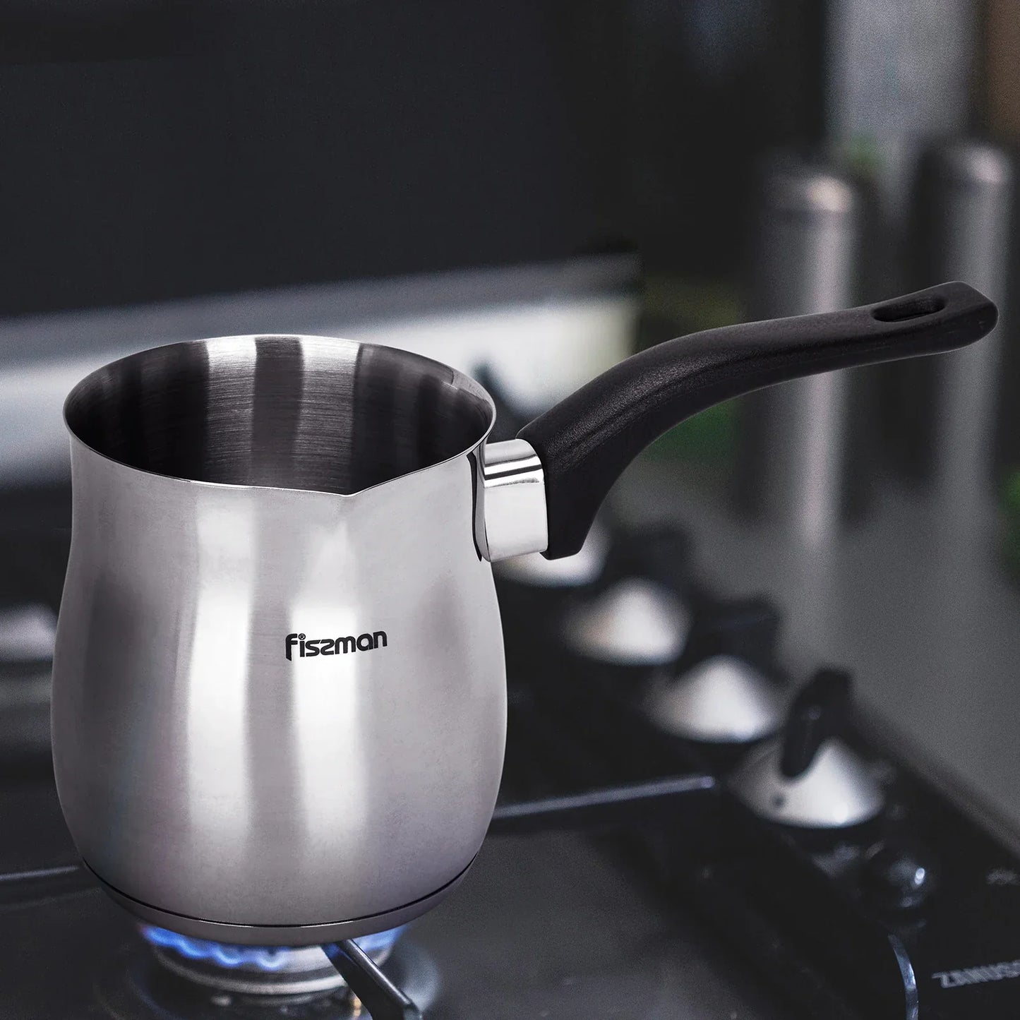 Stainless Steel Greek Coffee Pot with Black Handle