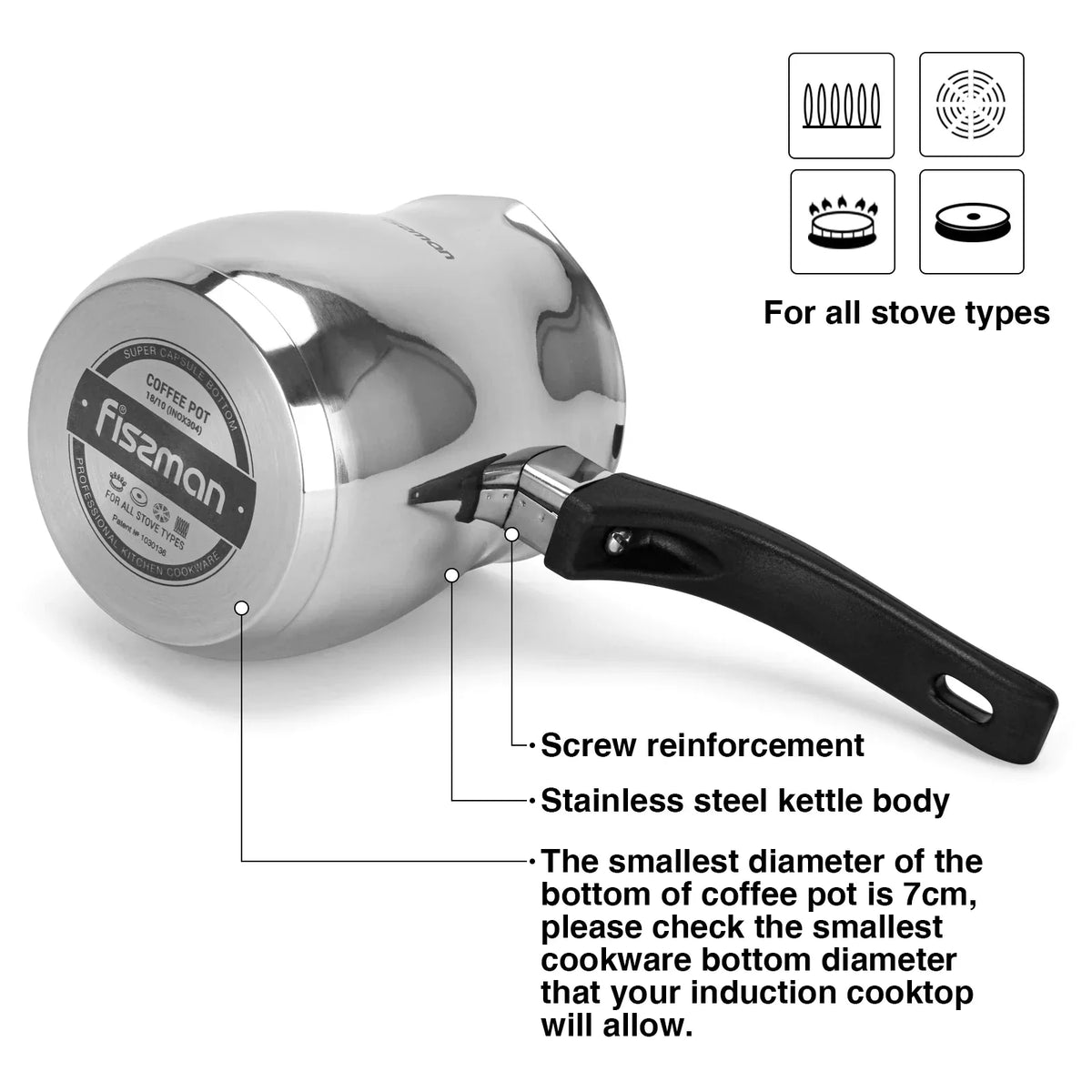 Fissman 810ml stainless steel briki with induction base