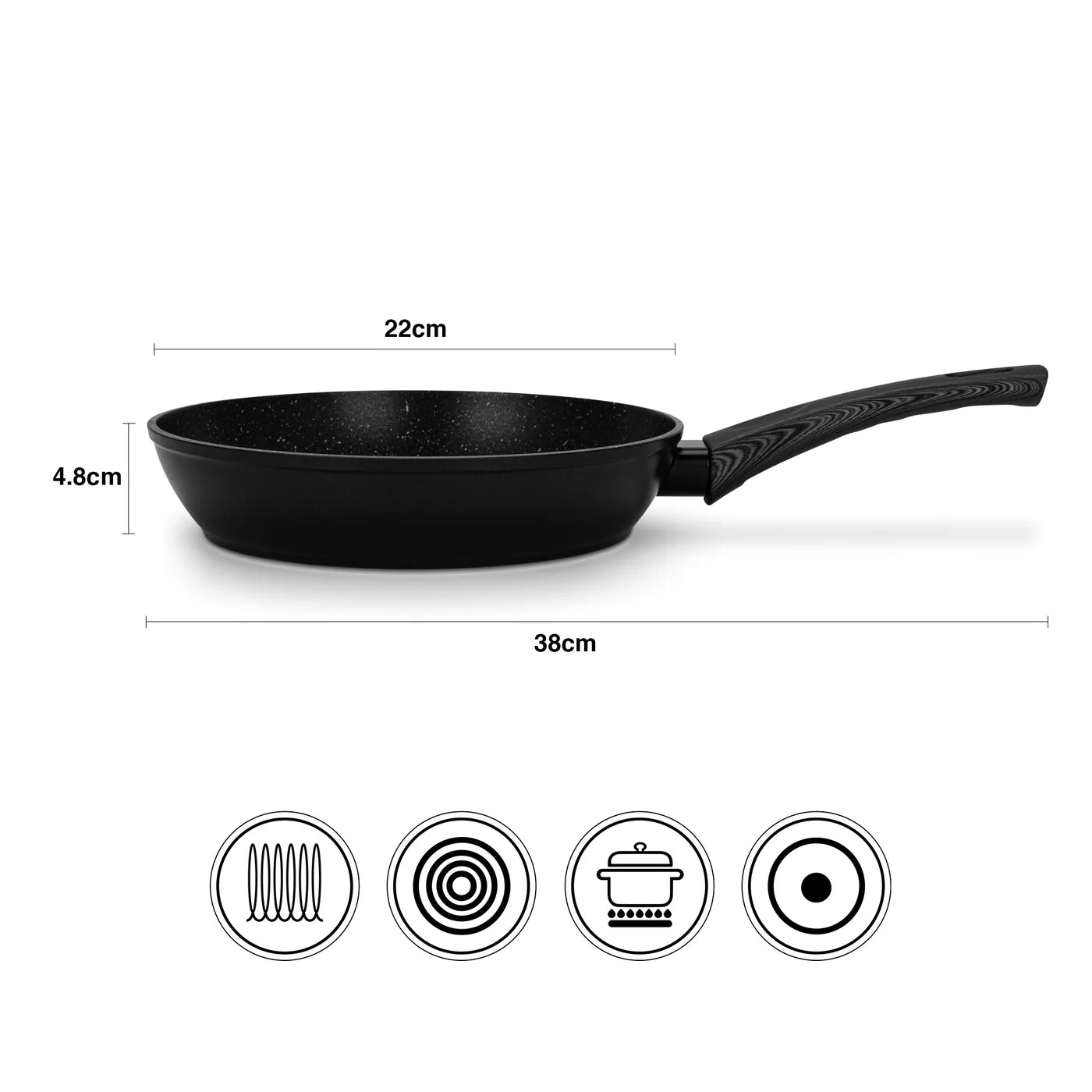 Frying Pan 22x4.8 cm with Induction Bottom (Aluminium with Non-stick Coating) - ANGELA Series