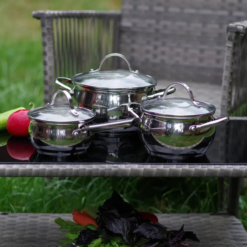 6PCS Cookware Set MARTINEZ 6pcs with Glass Lids / Mirror Outside