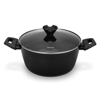 Stockpot 24x11 cm / 4.2 LTR with Glass Lid and Induction Bottom (Aluminium with Non-stick Coating) - ANGELA Series
