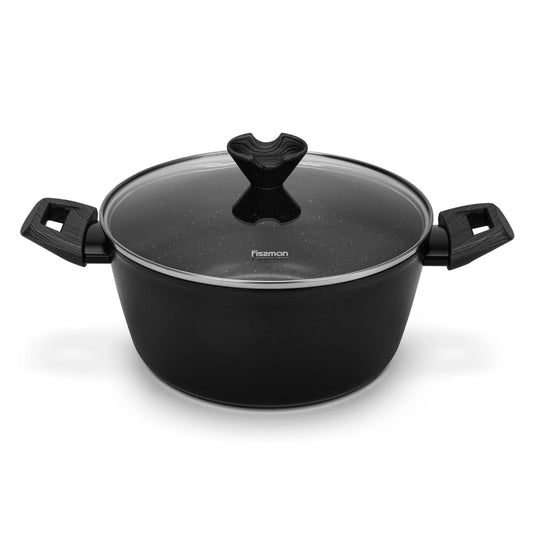 Stockpot 24x11 cm / 4.2 LTR with Glass Lid and Induction Bottom (Aluminium with Non-stick Coating) - ANGELA Series