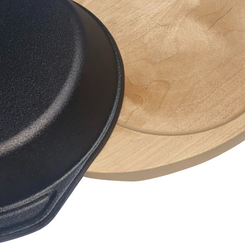 Pan 19 x 4.7cm With Two Thick Side Handles On Wooden Sizzling Plate Tray (cast iron)
