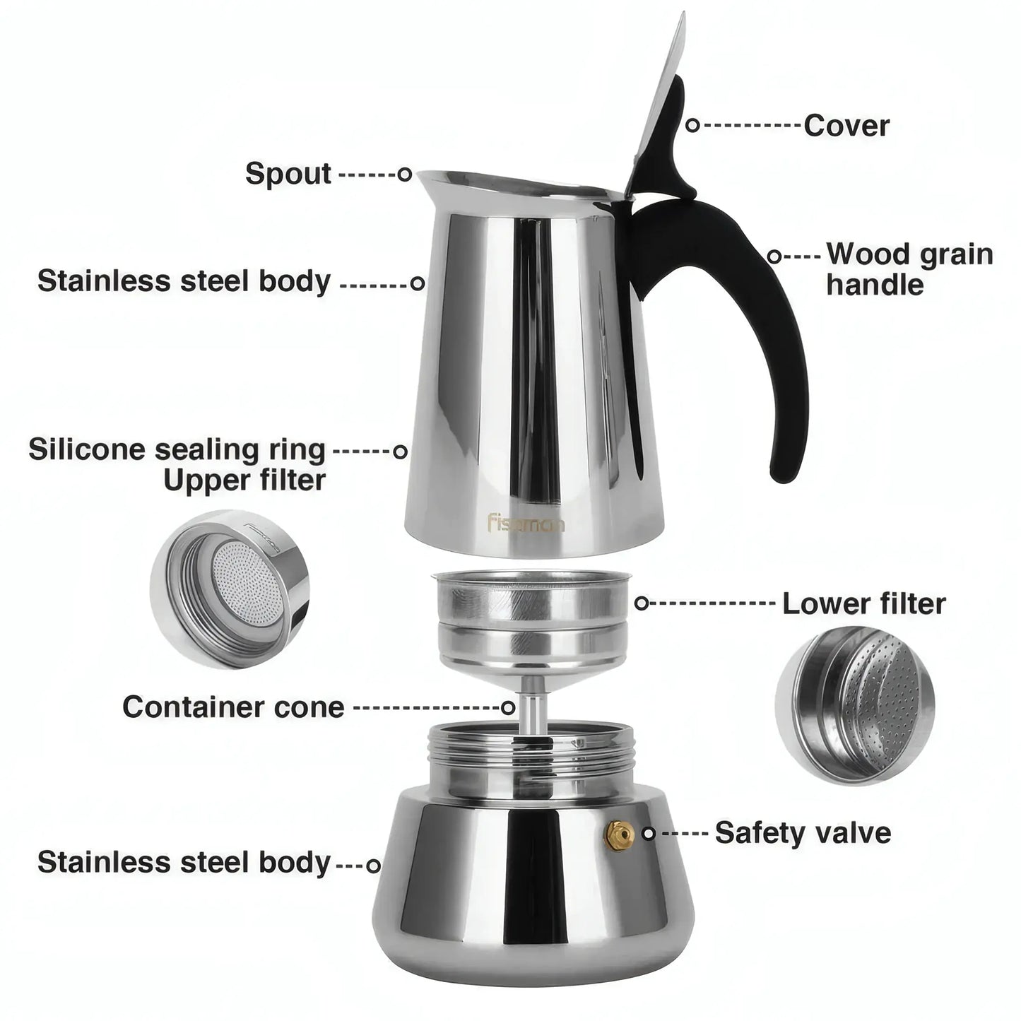 Coffee Maker 300ml For 6 cups - Stainless Steel