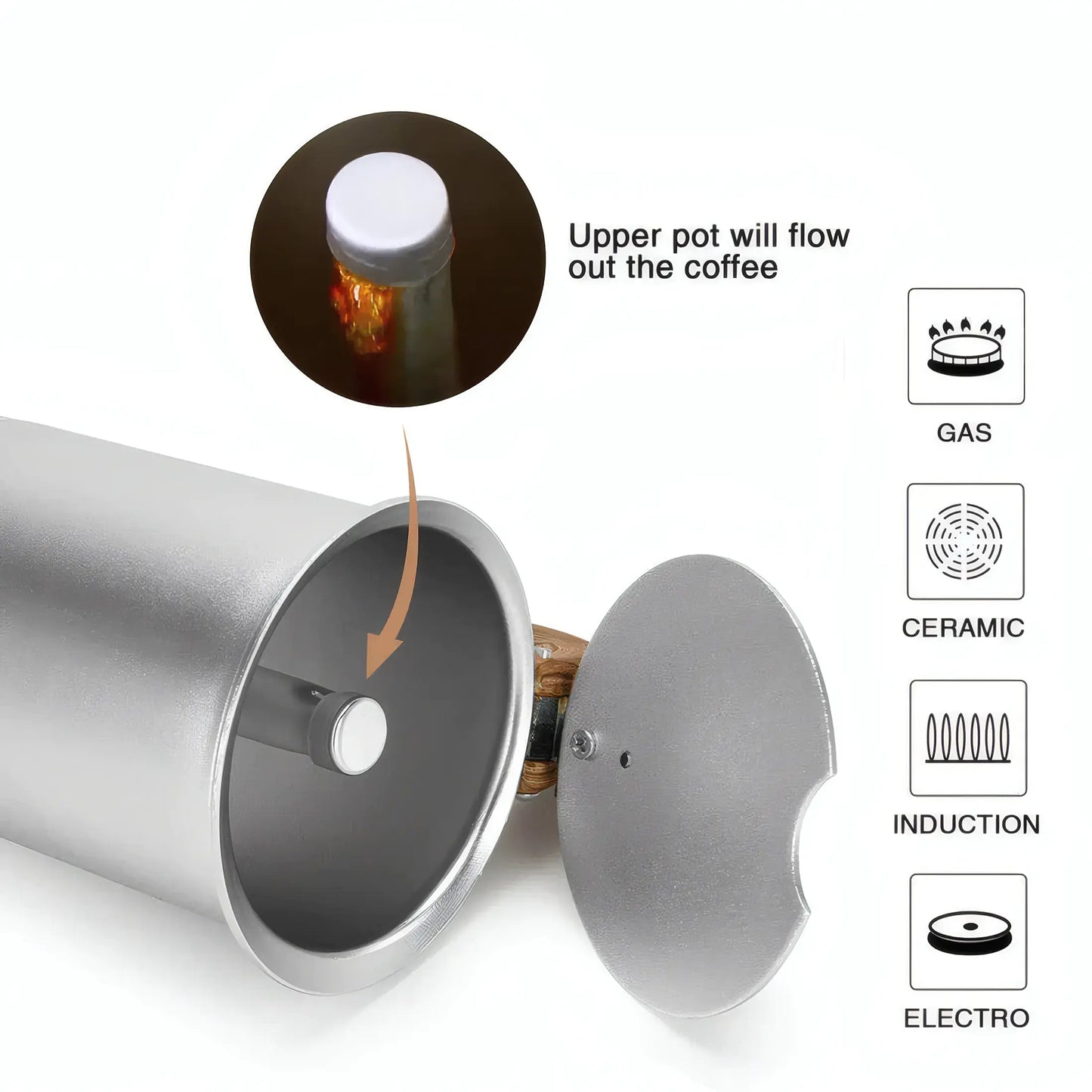 Coffee Maker 300ml For 6 Cups Pressed Aluminium Wooden Handle And Knob