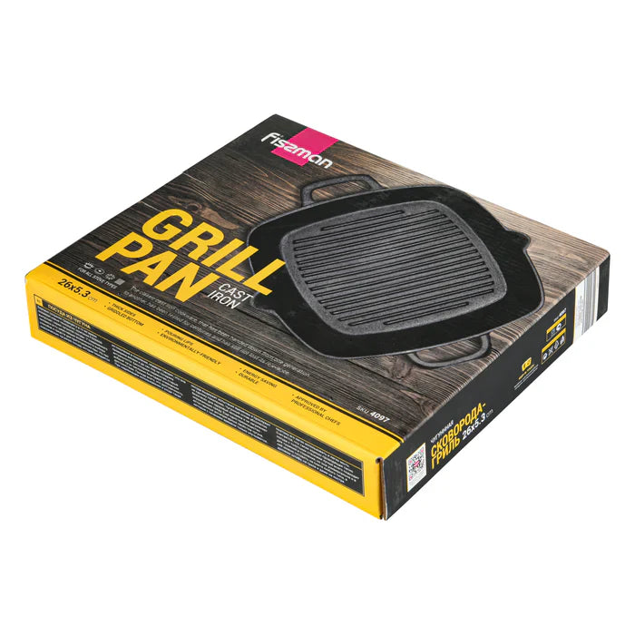 Square grill pan 26 x 5.3cm cast iron