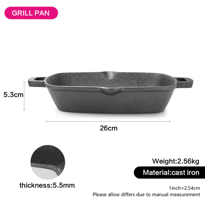 Square grill pan 26 x 5.3cm cast iron