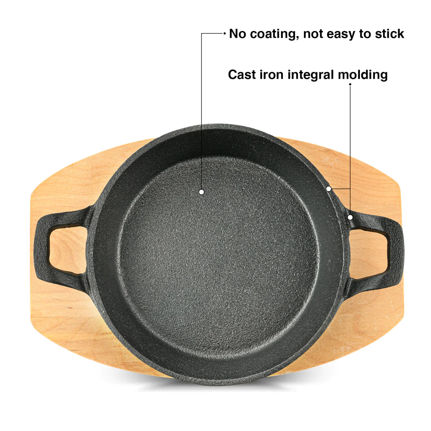 Pan 18 x 4.5cm With Two Side Handles On Wooden Sizzling Plate Tray (cast iron)
