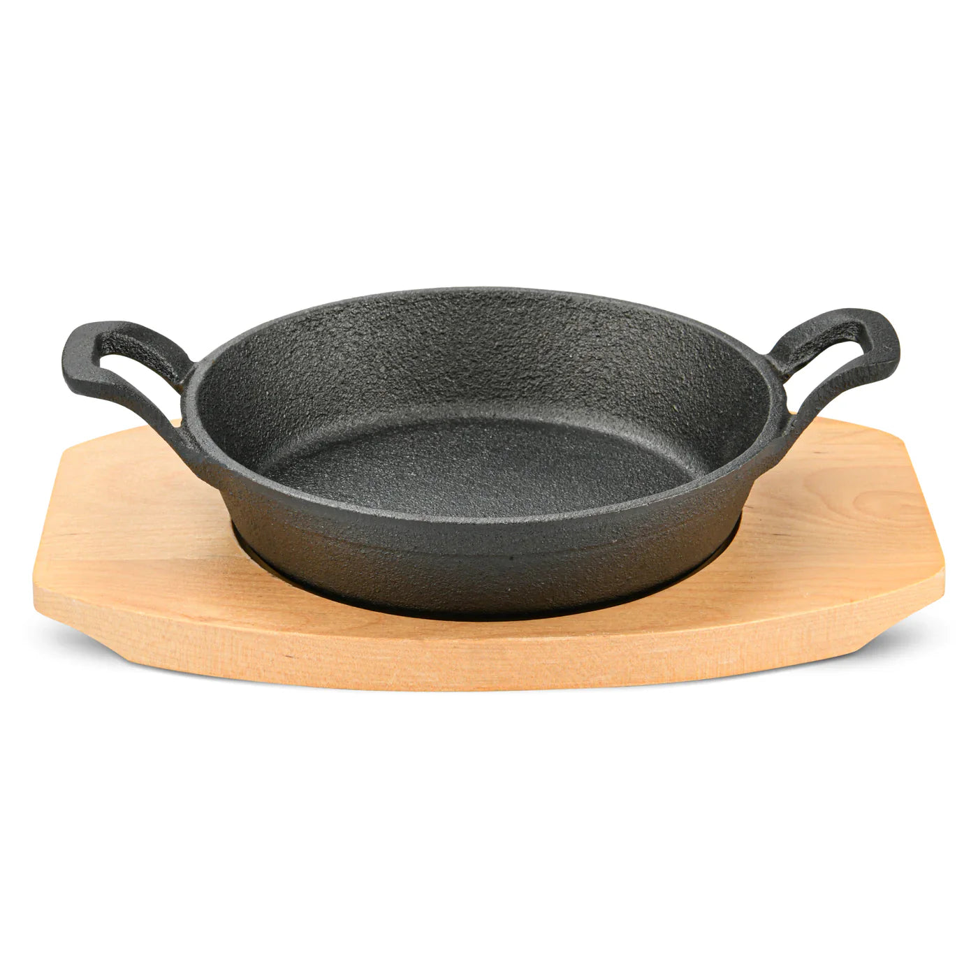 Pan 18 x 4.5cm With Two Side Handles On Wooden Sizzling Plate Tray (cast iron)
