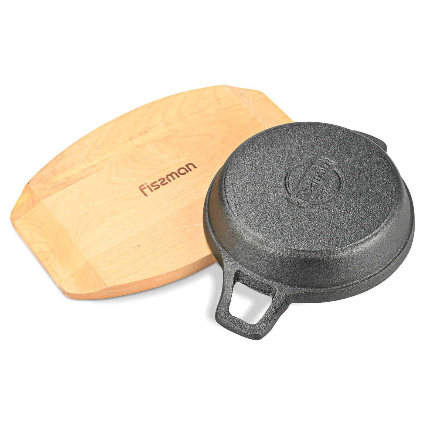 Pan 18 x 4.5cm With Two Side Handles On Wooden Sizzling Plate Tray (cast iron)
