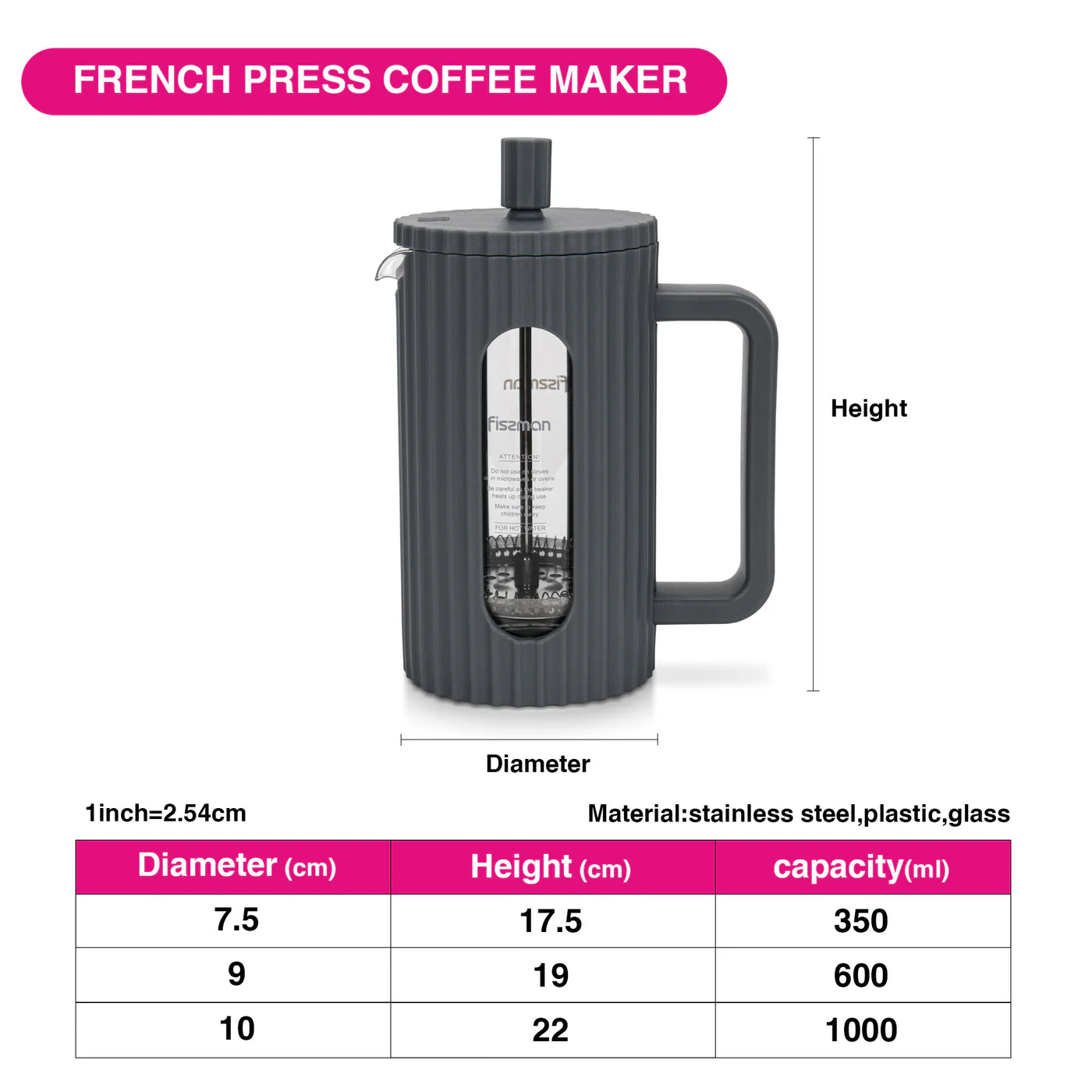 French Press Coffee Maker 350ml (Borosilicate Glass)