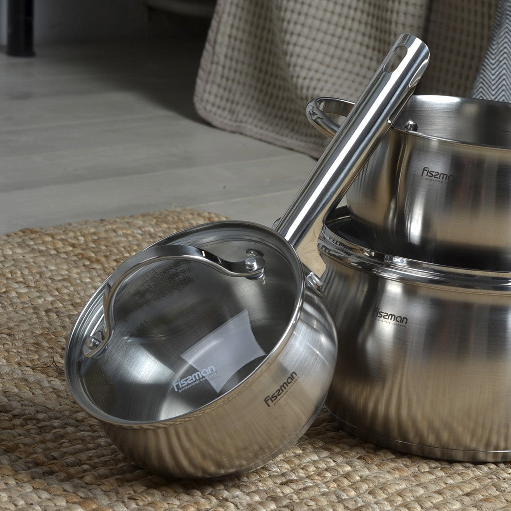 Saucepan with Glass Lid 14 x 7 cm 1.1 LTR stainless steel