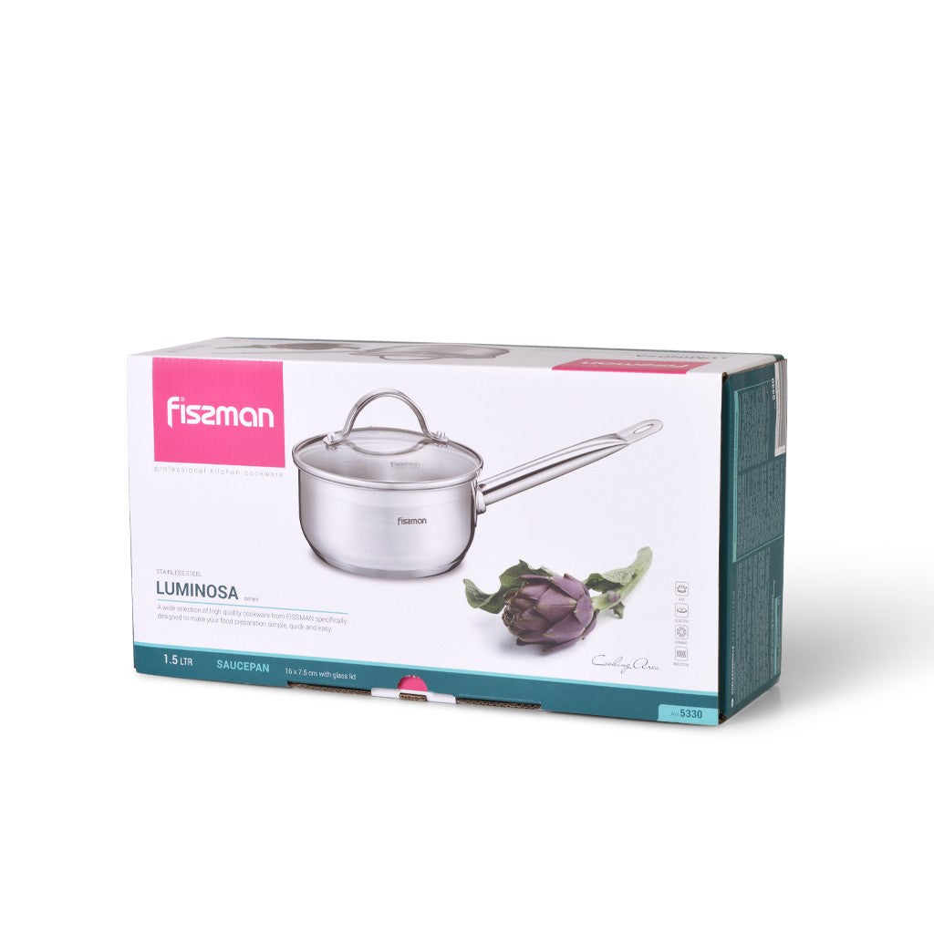 Saucepan LUMINOSA with Glass Lid 16 x 7.5 cm 1.5 LTR stainless steel