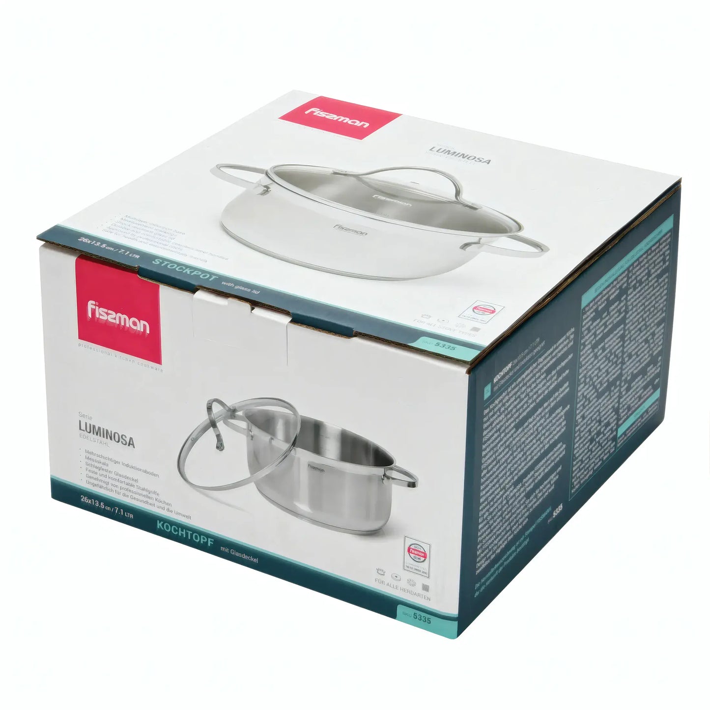 Stockpot with Glass Lid Stainless Steel 7.1 LTR - LUMINOSA Series