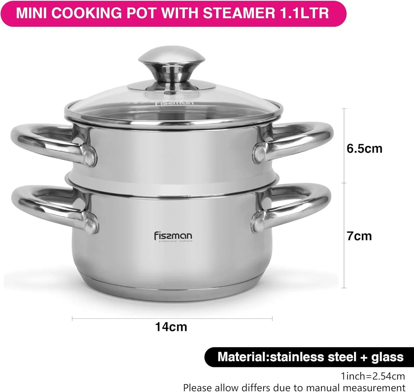 Mini Cooking Pot GULLIVER 14x7cm / 1.1 LTR with Steamer Inser 14x6.5cm