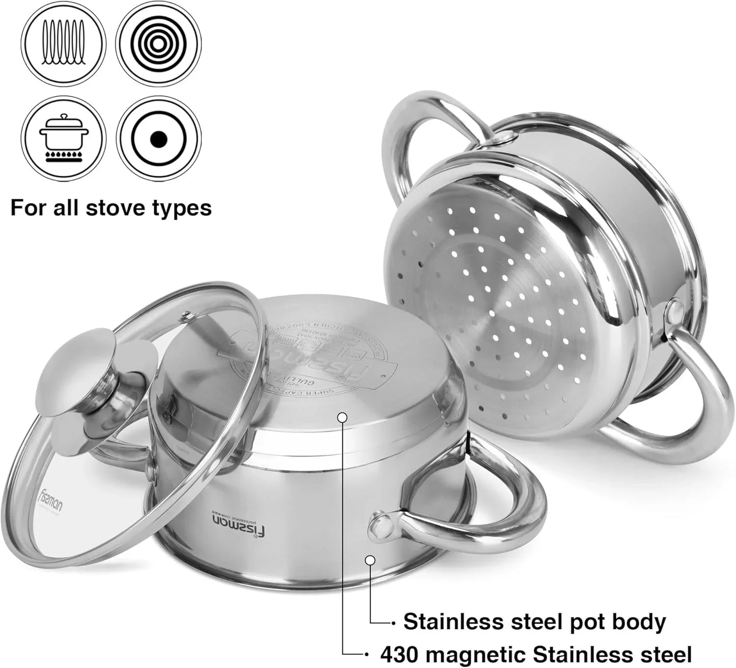 Mini Cooking Pot GULLIVER 14x7cm / 1.1 LTR with Steamer Inser 14x6.5cm