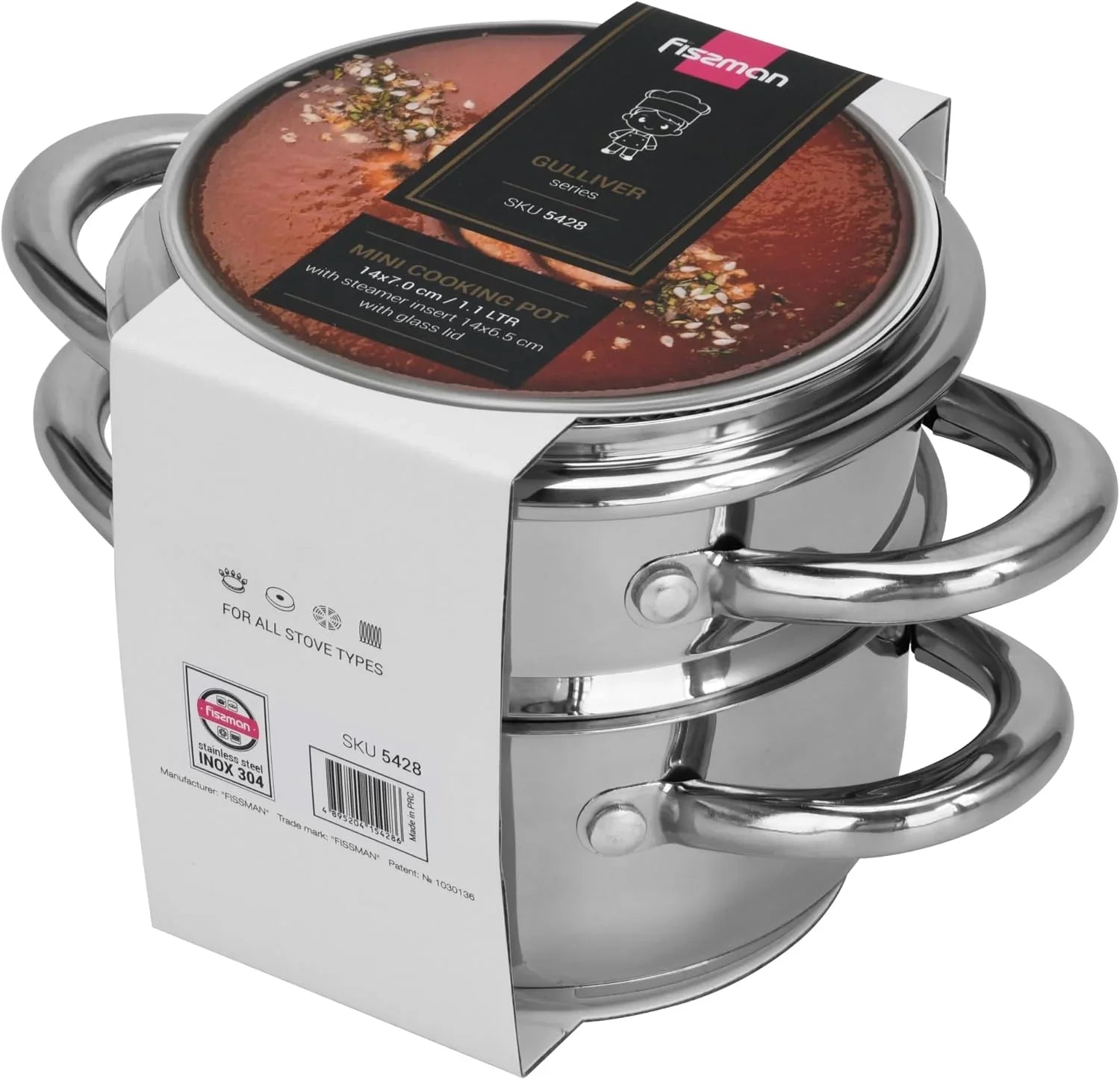 Mini Cooking Pot GULLIVER 14x7cm / 1.1 LTR with Steamer Inser 14x6.5cm