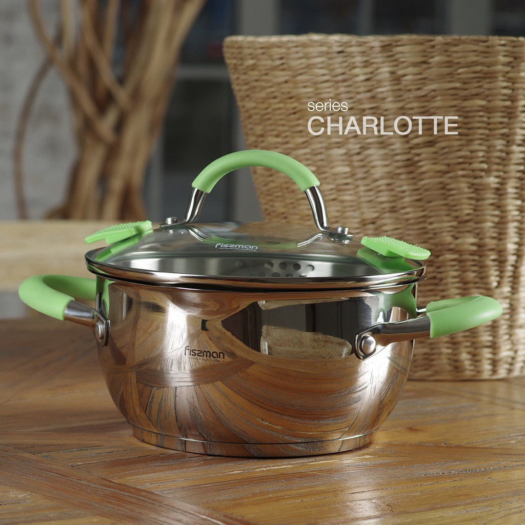 Stockpot 18x9cm with Pouring Lip and Lid Strainer Stainless Steel