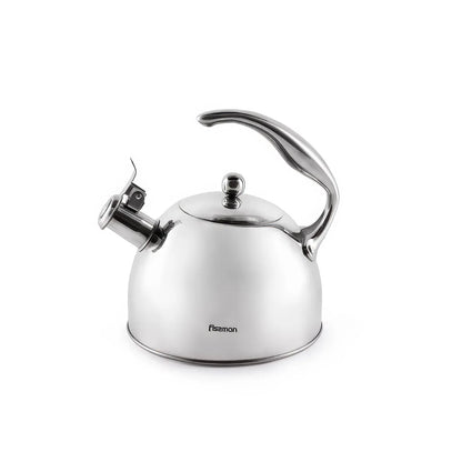 Stainless steel kettle on a white background
