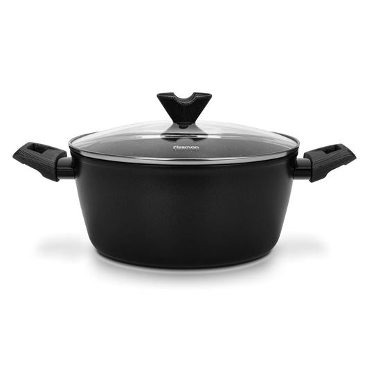 Stockpot 24x11 cm / 4.2 LTR with Glass Lid and Induction Bottom (Aluminium with Non-stick Coating) - ANGELA Series