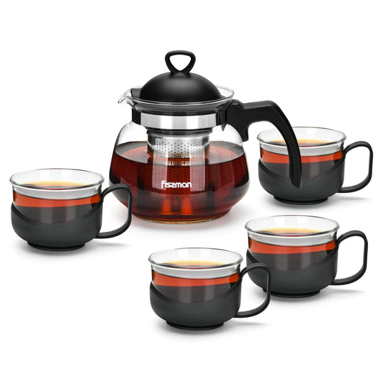 Tea pot 700ml with 4 cups 150ml glass