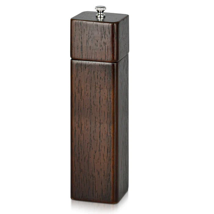 Square Pepper mill 21.5 x 5cm Rubber wood body with zinc alloy grinder