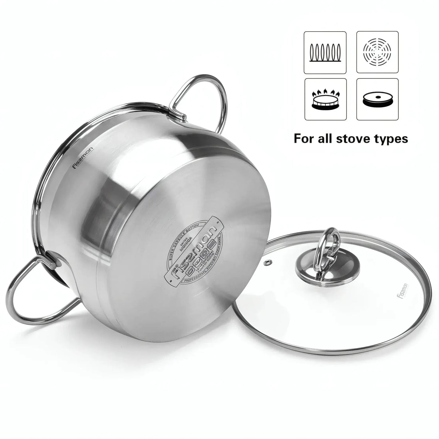 Casserole Cookware Set - 6 pcs with Glass Lids (Stainless Steel) - FLORY Series