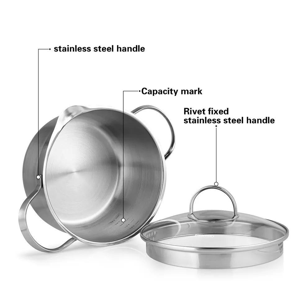 Stockpot 3.4 LTR with Pouring Lip and Lid Strainer Stainless Steel