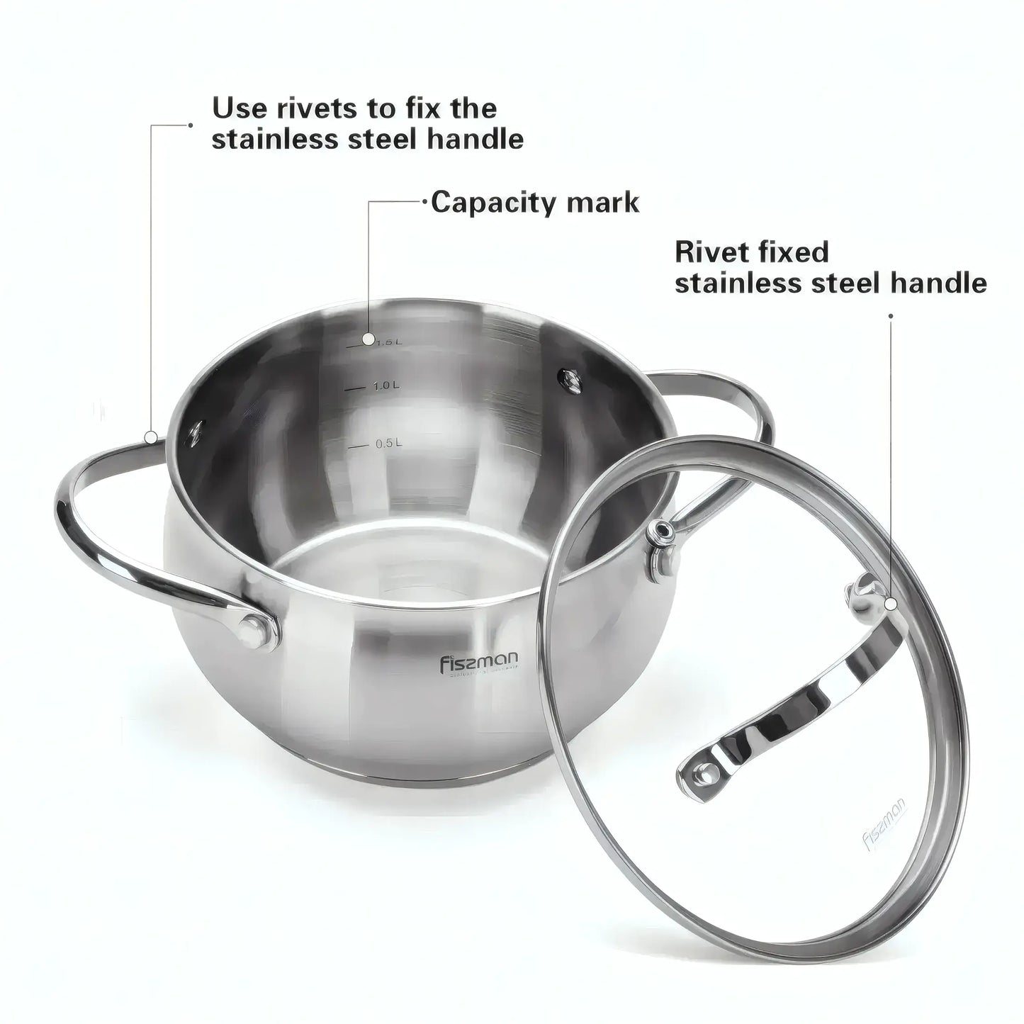 Stockpot with Glass Lid Stainless Steel 1.8 LTR - MARTINEZ Series