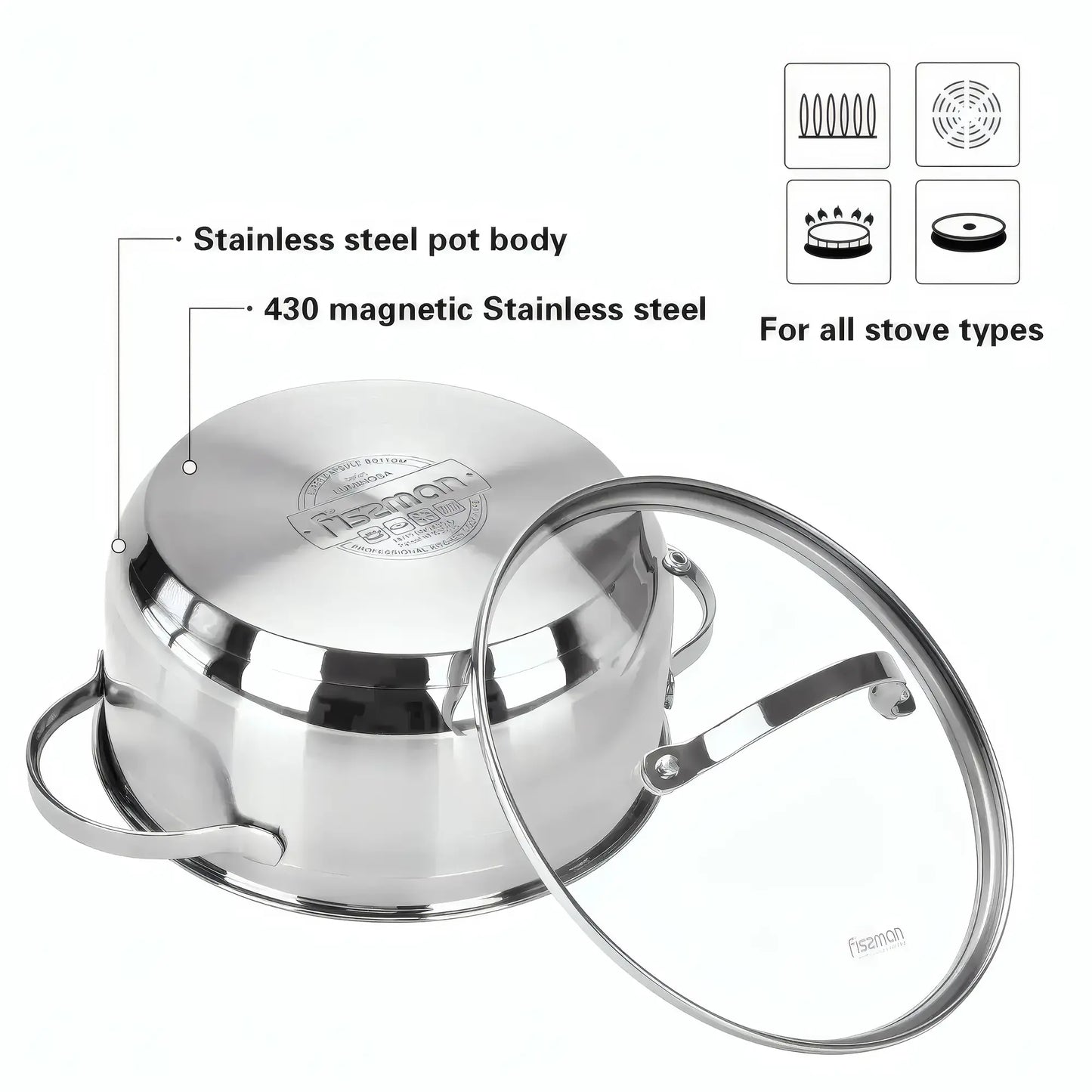 Stockpot with Glass Lid Stainless Steel 7.1 LTR - LUMINOSA Series