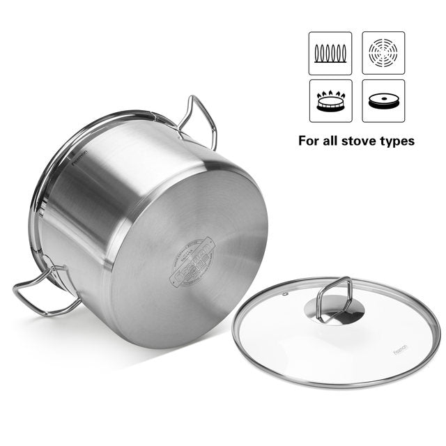 Stockpot 24 x 18cm 8.1 LTR with Glass Lid Stainless Steel