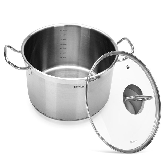 Stockpot 24 x 18cm 8.1 LTR with Glass Lid Stainless Steel