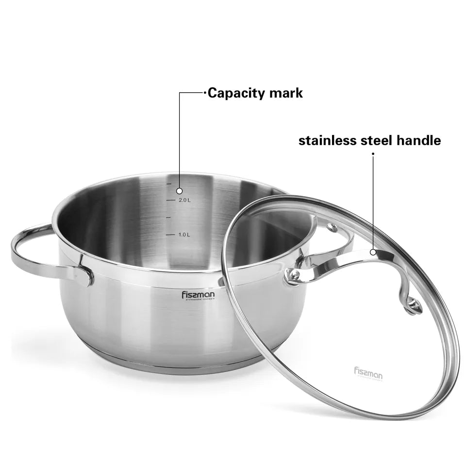 Stockpot 26 x 13.5 cm 7.1 LTR with Glass Lid Stainless Steel