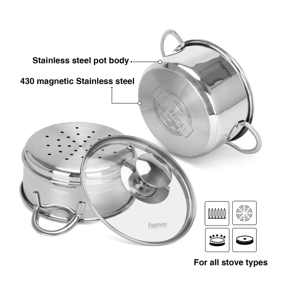 Compact Mini Cooking Pot with Steamer Insert – 14x7.0cm / 1.1Ltr  