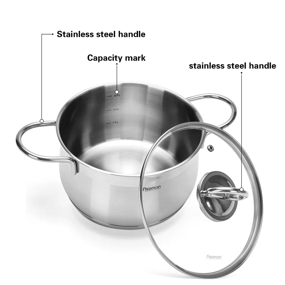 Stockpot 16 x 9.5 cm 1.9 LTR with Glass Lid Stainless Steel