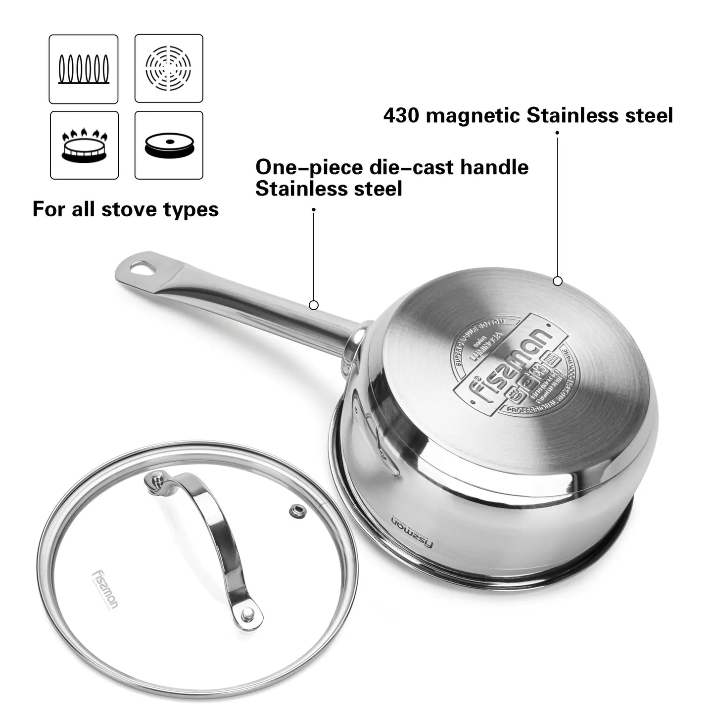 Saucepan LUMINOSA with Glass Lid 16 x 7.5 cm 1.5 LTR stainless steel