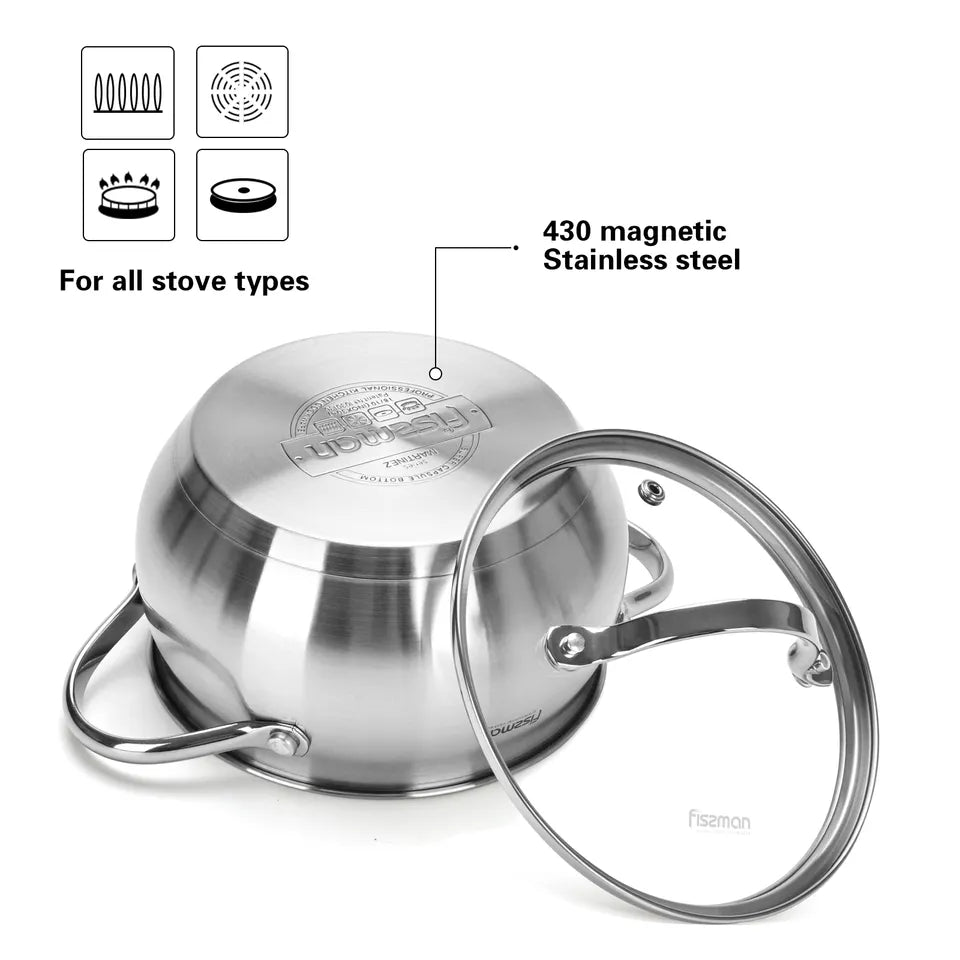 Stockpot 20 x 11cm 3.5 LTR with Glass Lid Stainless Steel