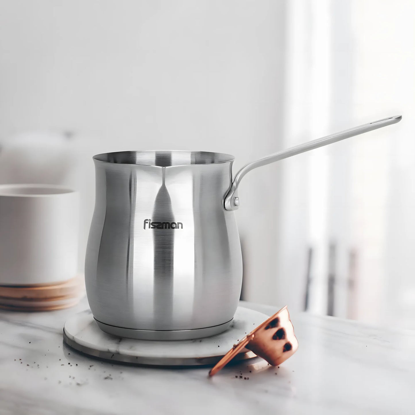 Induction-Friendly Stainless Steel Cezve – 680ml Turkish Coffee Maker