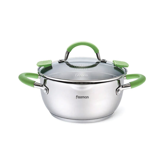 FISSMAN Stockpot CHARLOTTE 20x10 cm / 2.5 LTR with glass lid pouring lip and lid strainer (stainless steel)