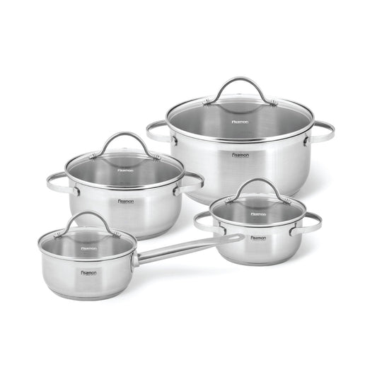 FISSMAN - Cookware set GABRIELA 8pcs Stainless Steel - Glass lids