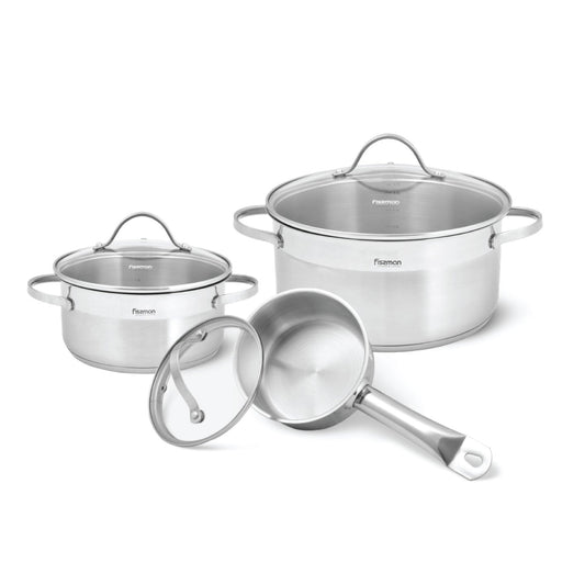 FISSMAN 6PCS Cookware set EVITA with glass lids (stainless steel)