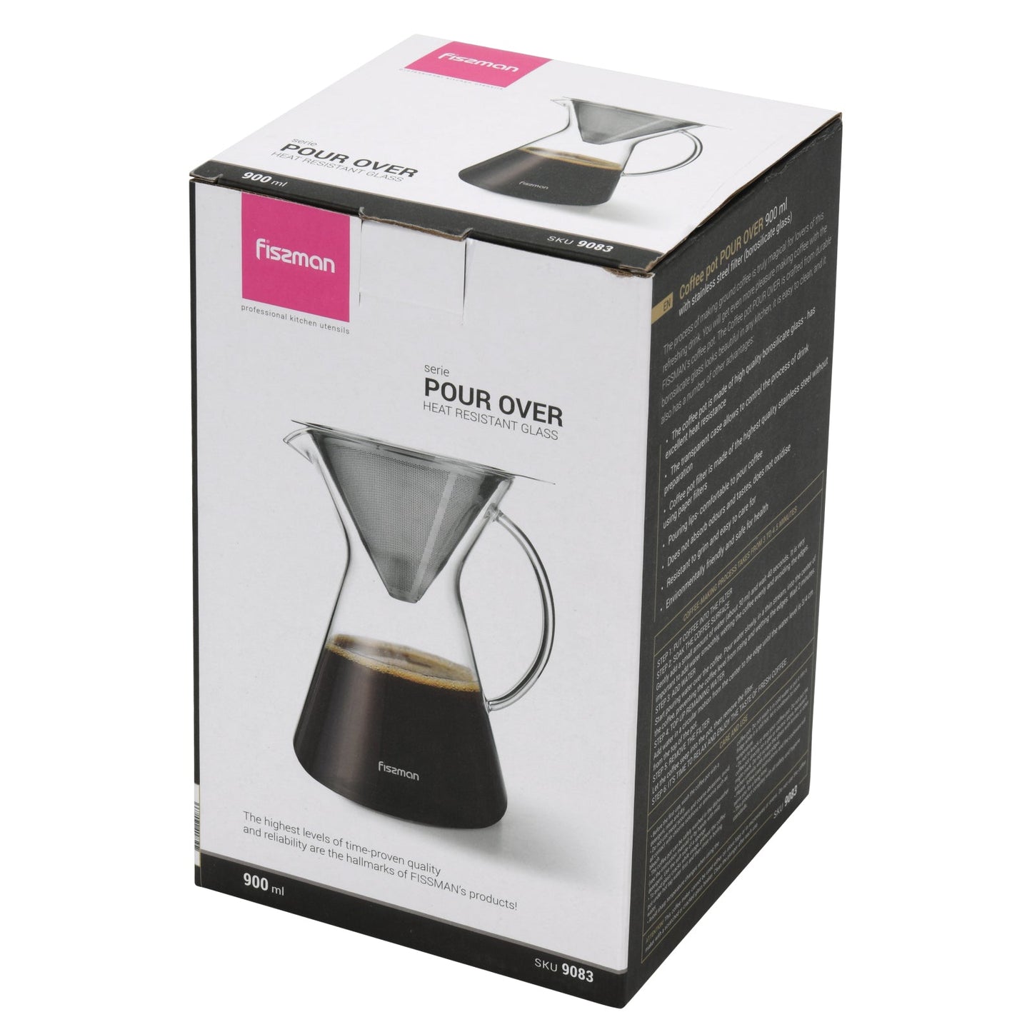 Coffee pot POUR OVER 900 ml with stainless steel filter (borosilicate glass)