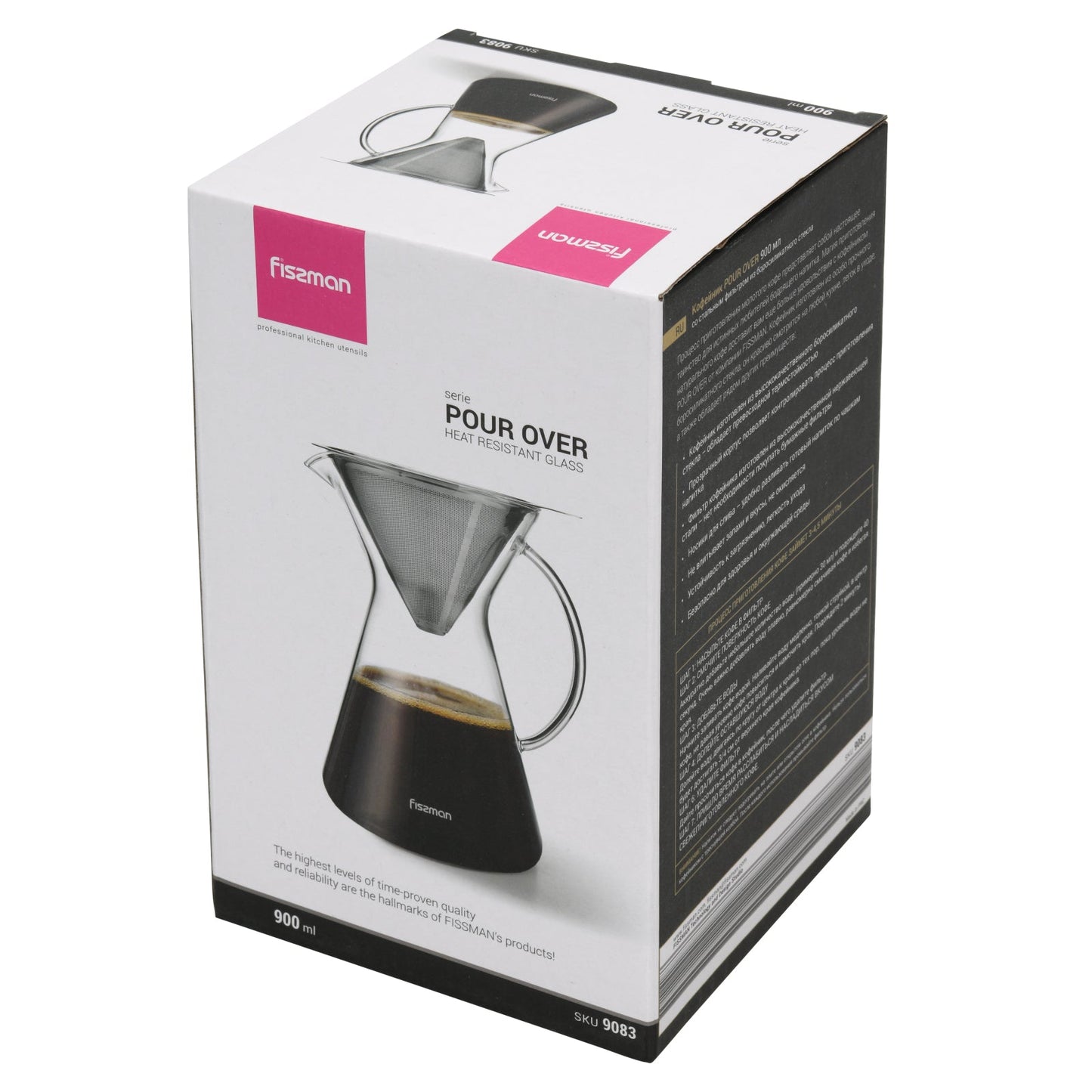 Coffee pot POUR OVER 900 ml with stainless steel filter (borosilicate glass)